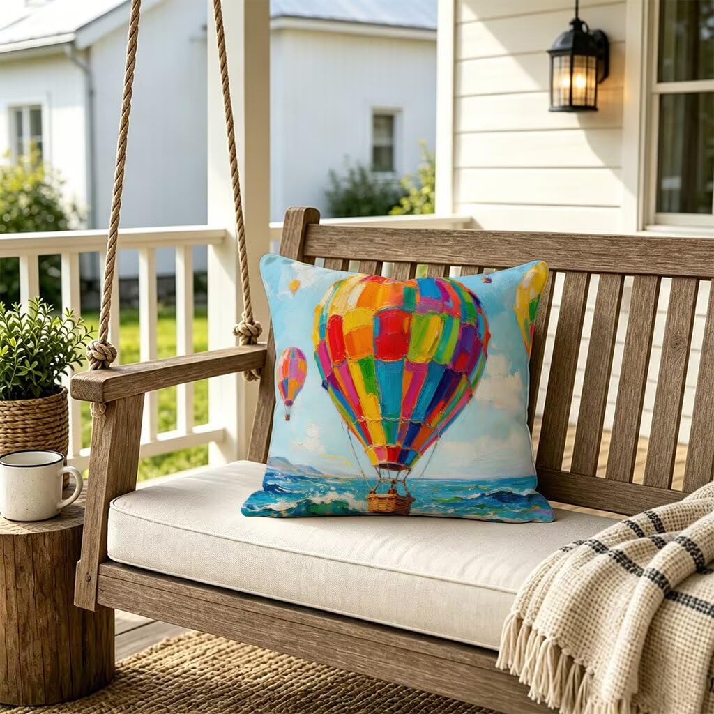 Poduszka outdoorowa 80 x 80 cm, dekoracyjna poszewka na poduszkę z balonem na gorące powietrze, oddychająca, dekoracyjna, morze Z-33809