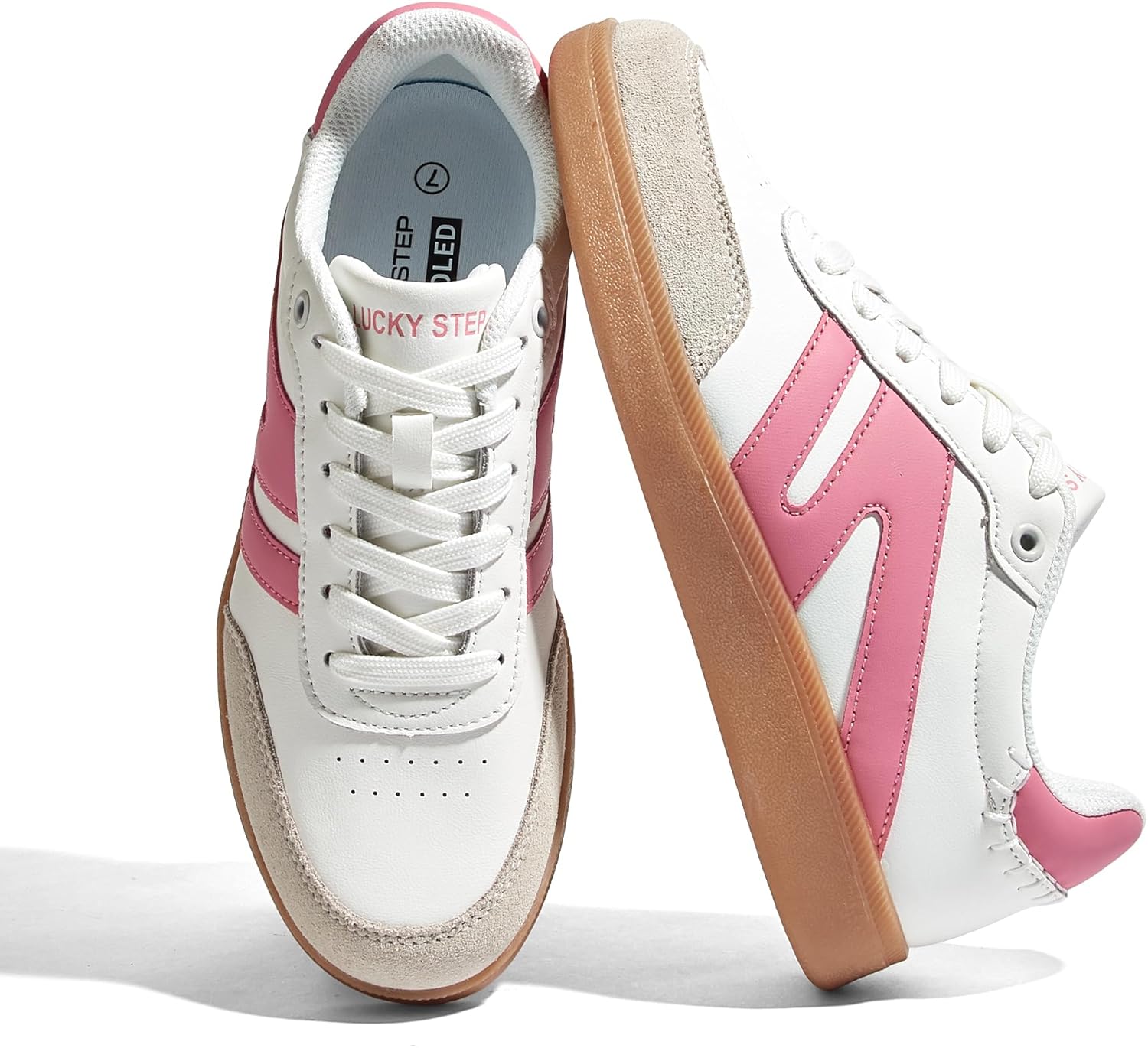 LUCKY STEP Women Classic Retro Gum Sole Fashion Sneakers Casual Tennis Skate Shoe Genuine Leather Walking Footwear Anti Slip Trainers