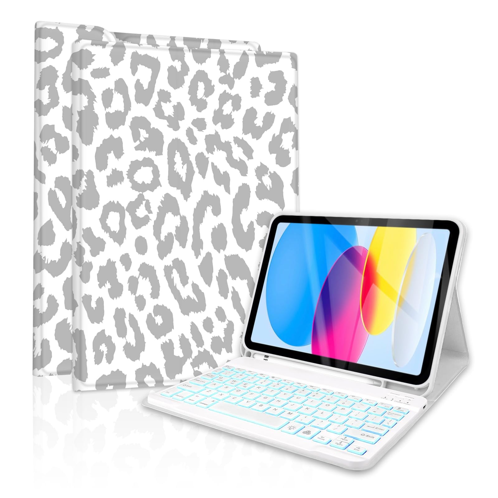 TopPerfekt Funda para teclado Bluetooth para iPad de 10ª generación de 10.9 pulgadas (2022) para iPad (A16) de 11ª/10ª generación de 11 pulgadas (2025) con retroiluminación de 7 colores, soporte para