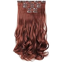 Vista 30 de HSPJHTM Extensiones de cabello castaño rojizo con clip, extensiones de cabello sintético de 22 pulgadas para Halloween, extensiones de cabello