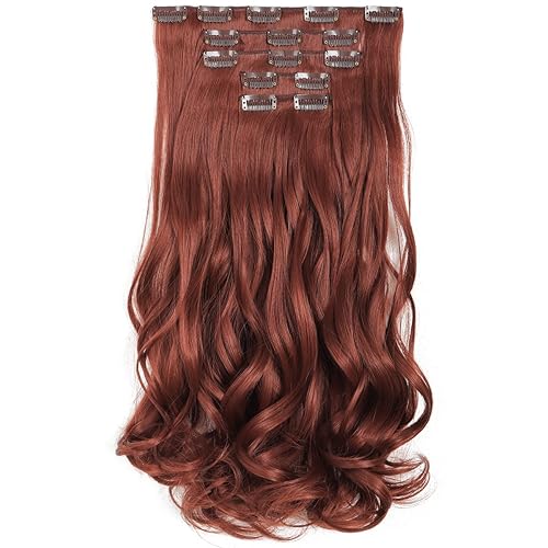 HSPJHTM - Extensiones de cabello sintético de 18 pulgadas, 5 piezas, largo, ondulado, natural, grueso, para mujer, cabeza completa HSPJHTM - Extensiones de cabello sintético de 18 pulgadas, 5 piezas, largo, ondulado, natural, grueso, para mujer, cabeza completa