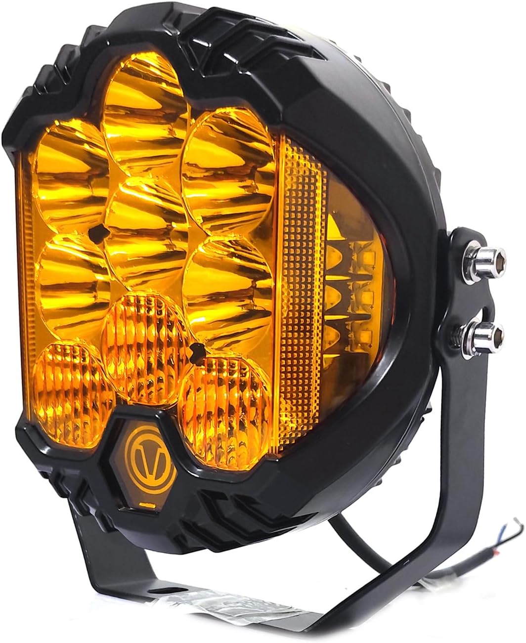 Amber Yellow LED Pod Round Spot Light 7 Inch 75W Led Work Light Side Shooter Flashing Led Driving Lights Fog Offroad Lights for Utv ATV 4x4 Truck Boat Motorcycle,1 PCS