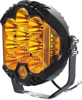 Amber Yellow LED Pod Round Spot Light 7 Inch 75W Led Work Light Side Shooter Flashing Led Driving Lights Fog Offroad Lights for Utv ATV 4x4 Truck Boat Motorcycle,1 PCS