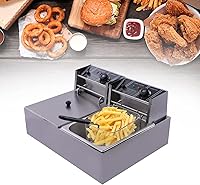 Vista 5 de Freidoras eléctricas de aceite de encimera de 6.3+6.3 cuartos de galón, freidora comercial de 2500 W, freidora con 2 cestas extraíbles y limitador