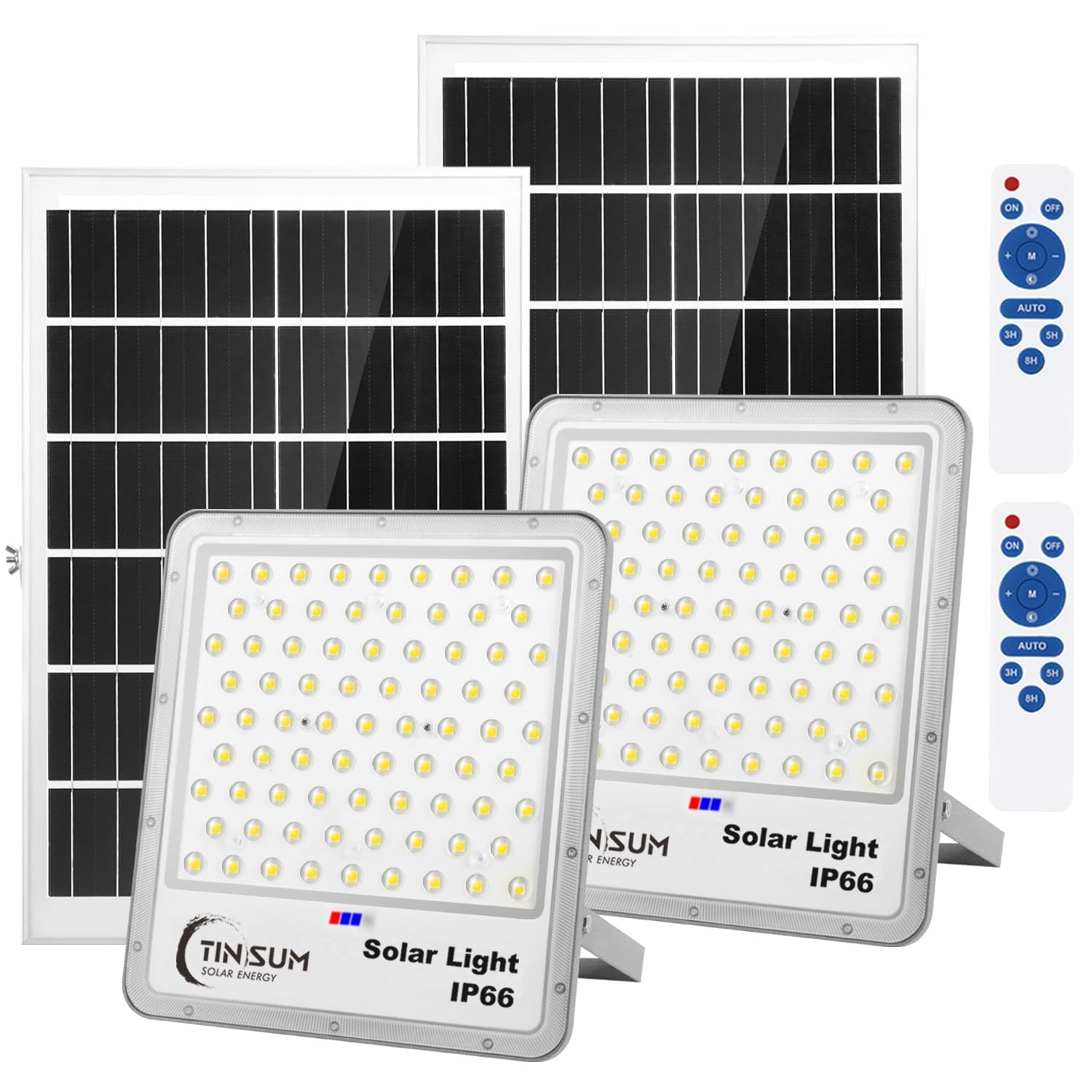 TINSUM Solar Flood Lights Outdoor, 2 Pack 600w Solar Street Light