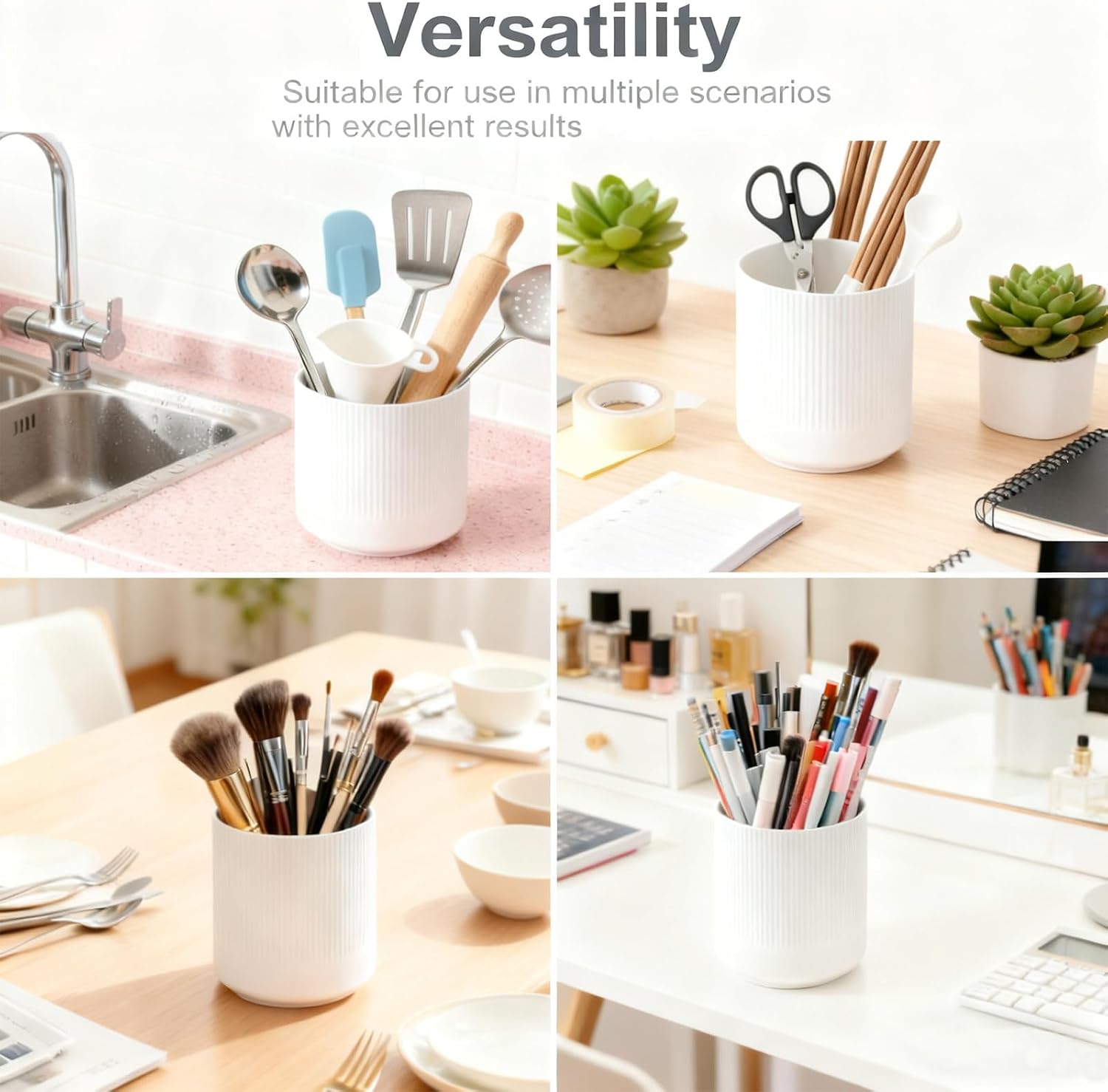 Utensil Holder,Ceramic Kitchen Utensil Holder for Countertop,Large Cooking Utensil Crocks for Kitchen Counter Decor,Plant Vase,Ceramic Vase for Utensils,H7.3+D5.9(White)