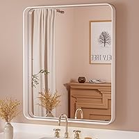 Vista 37 de TETOTE Espejo de marco negro de 16 x 24 pulgadas, espejo de tocador de baño para pared, moderno espejo rectangular de esquina redonda con marco