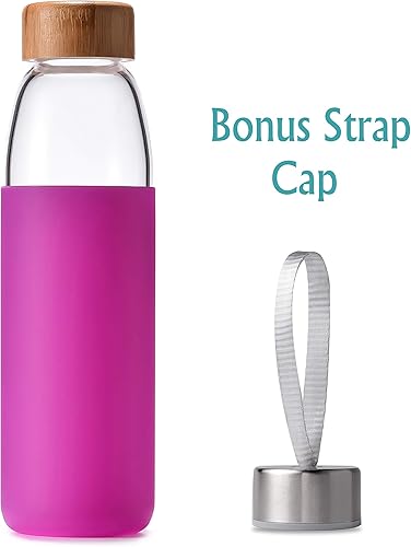 Miniatura 2 de Veegoal - Botella de agua de cristal de borosilicato con tapa de bambú y funda protectora para lavavajillas, 18 onzas, sin BPA, Morado