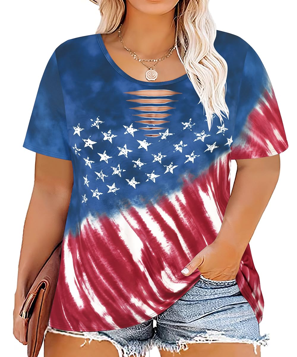 CARCOS Plus Size Tops for Women Short Sleeve Shirts Basic Tee Solid Color Blouse V Neck Tunic Loose Fit Tshirts Summer XL-5XL