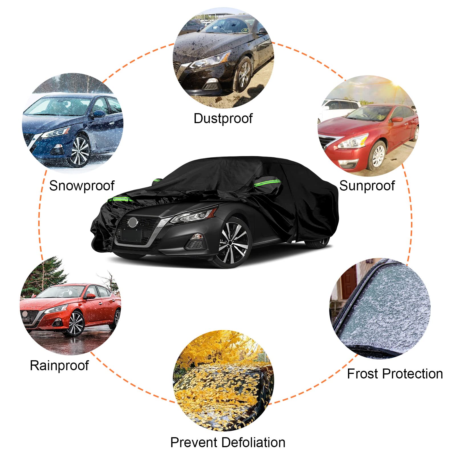 Waterproof Car Covers Replace for 2002-2025 Nissan Altima 6 Layers All Weather Custom-fit Car Cover with Zipper Door — view 5