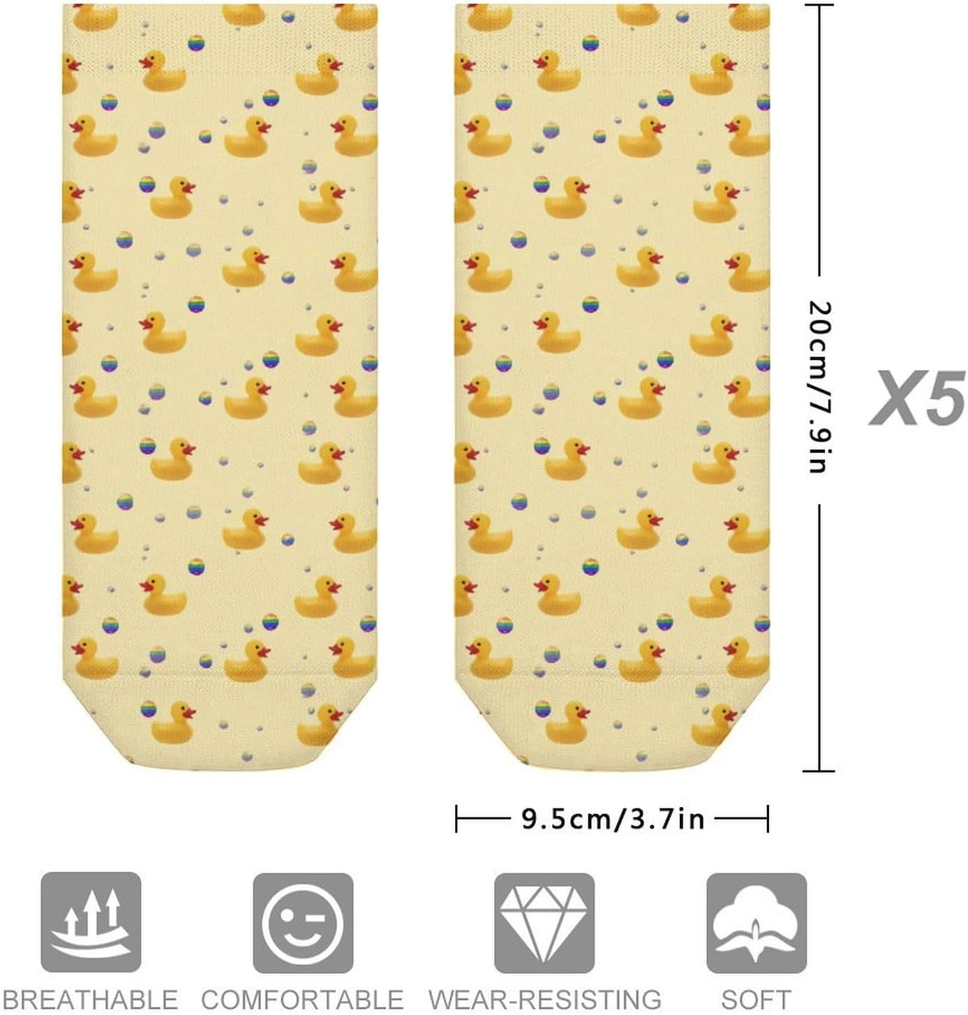 Cute Rubber Ducks Socks for Men Women 5 Pairs Ankle Socks