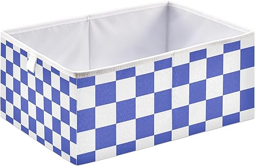 Miniatura 2 de Cesta de almacenamiento de cuadros azul y blanco con diseño de cuadros cuadrados y plegables, organizador de toallas para ropa, toallas, revistas