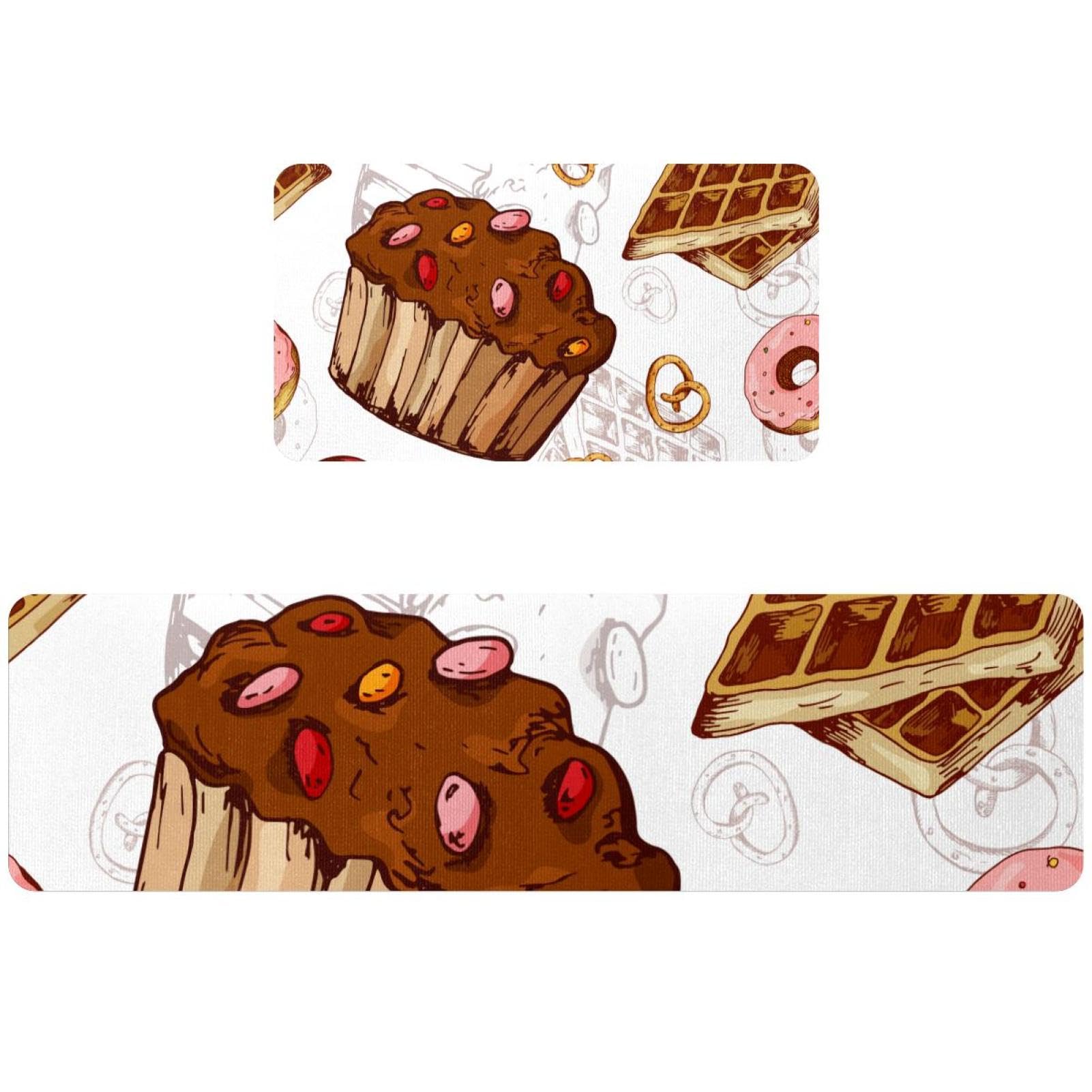 Tapetes de cocina con formas de panqueques y donas en pack de dos piezas lavables