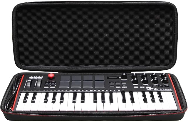 LTGEM Cas de voyage difficile pour Akai Professional MPK Mini Plus USB MIDI Contrôleur de clavier avec 37 Mini Clés - Sac de rangement de protection (Noir+Noir)