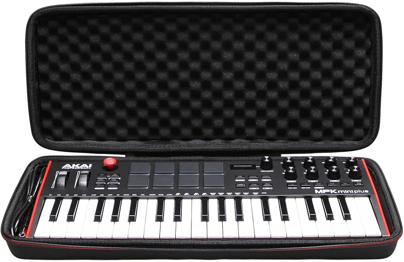 LTGEM Hard Travel Case for Akai Professional MPK Mini Plus USB MIDI Keyboard Controller with 37 Mini Keys - Protective Carrying Storage Bag (Black+Black)