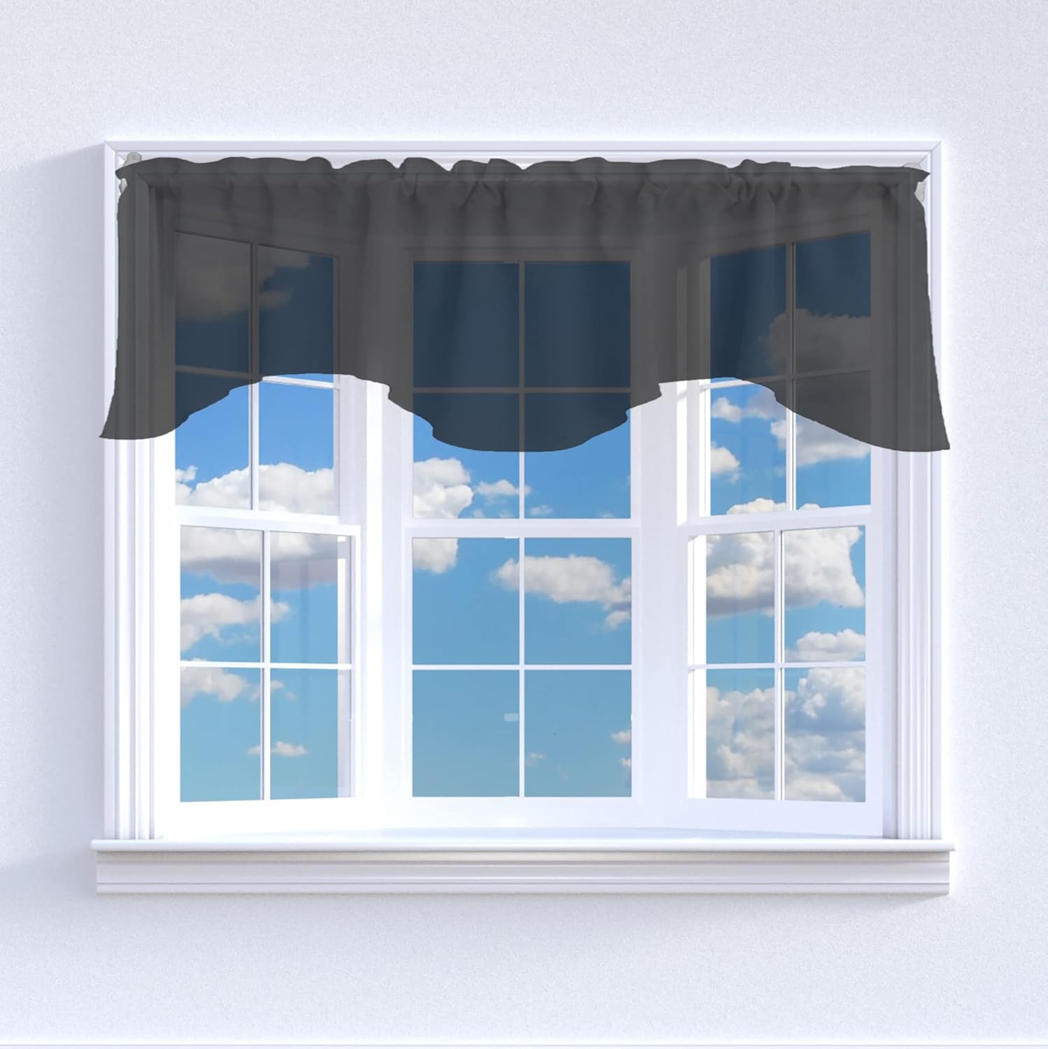 Zen Creative Designs Solid Sheer Organza Scalloped Wave Window Valance Home Décor Bedroom Nursery Kitchen Window (Royal Blue)