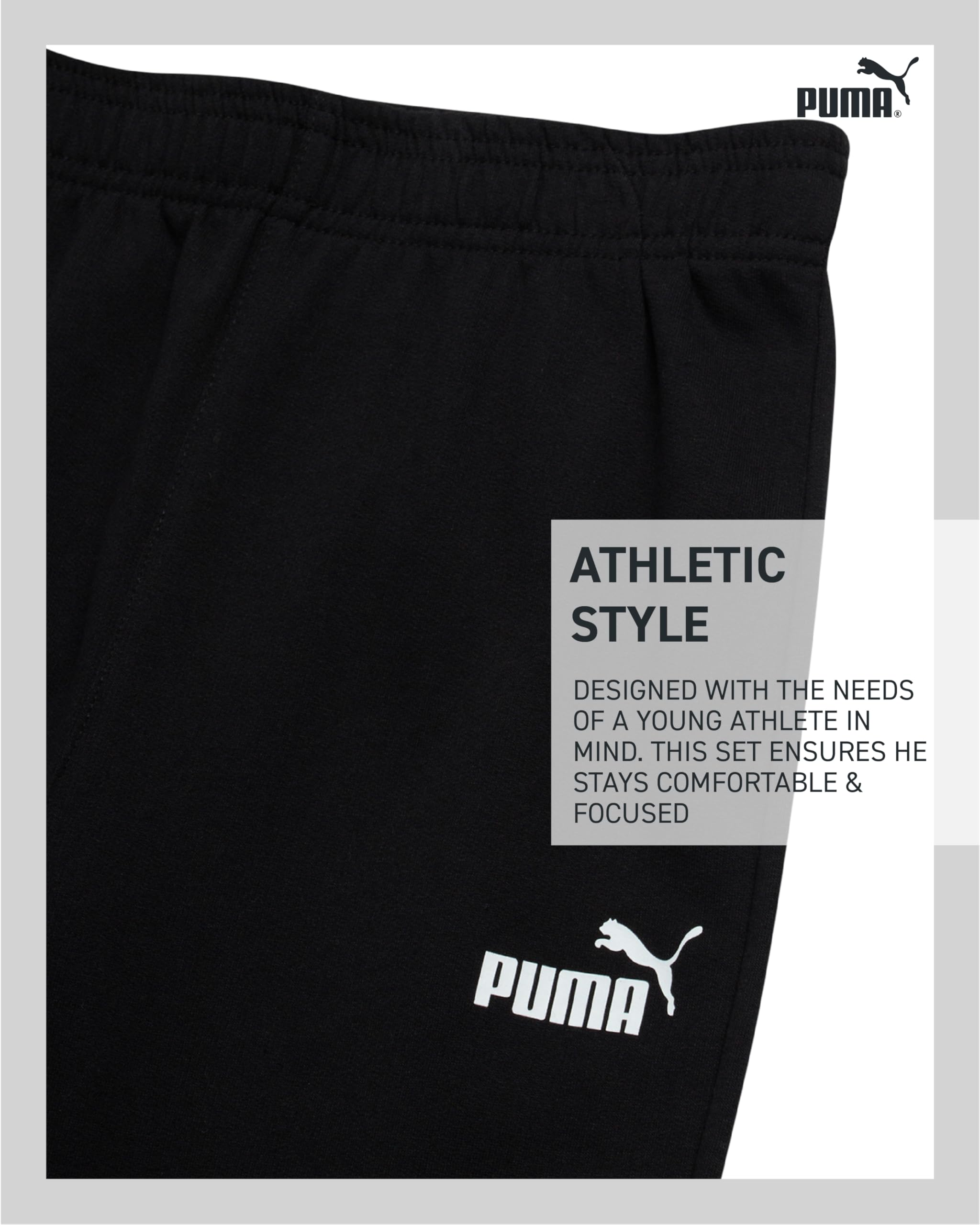 PUMA Jungen-Hosen-Set – 3-teiliges athletisches Poly-gewebtes Oberteil mit Reißverschluss, Jersey, langärmeliges T-Shirt und Fleece-Jogginghose (36-44)