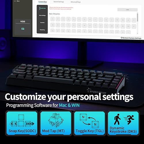 Miniatura 4 de GK GAMAKAY x NaughShark NS68 - Teclado para juegos con cable de disparo rápido, 65% efecto Hall, tasa de sondeo de 8 KHz, 0.000 in RT, toque a