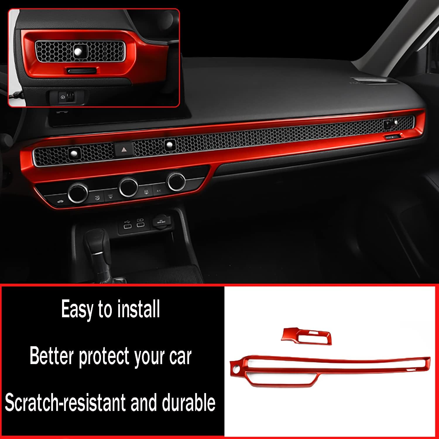 Car Accessories Fit for Honda Civic 11th Gen 2022 2023 2024 2025 2026 Sedan Hatchback LX EX EX-L Sport Touring Inner Dashboard Center Console AC Air Vent Outlet Cover Trim (Red) ABS 2 PCS