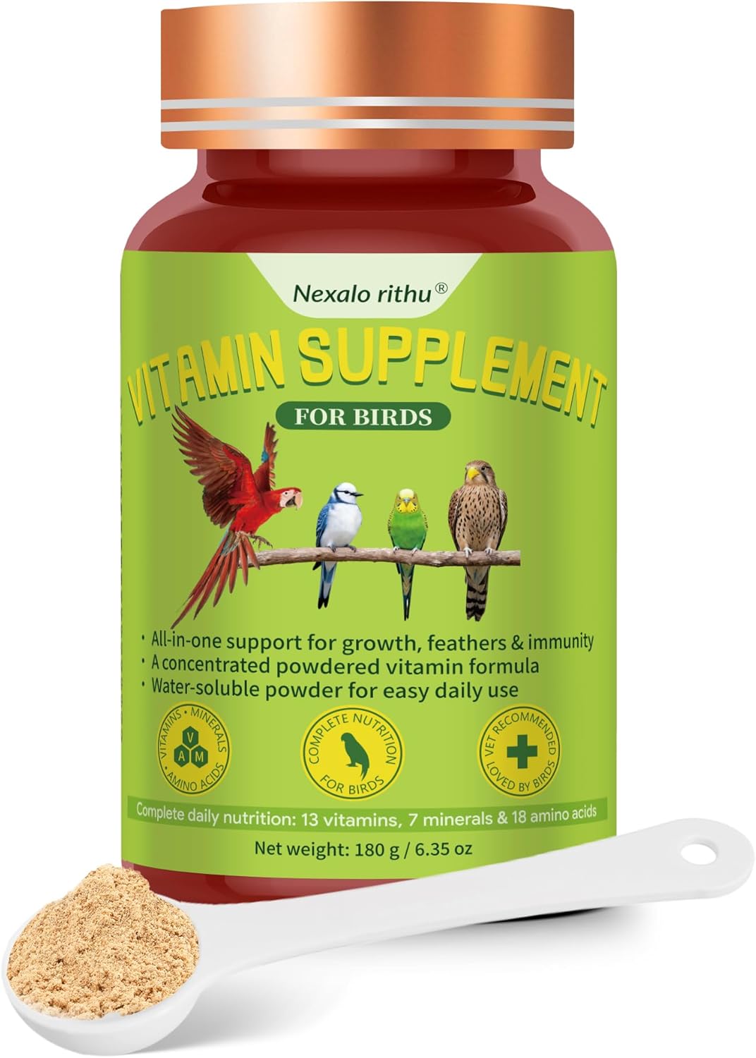 Bird Vitamins for All Cage Birds - Multi-Vitamin for Birds - Supports Bones, Feathers, Energy & Eggshell Quality - Vet-Developed Formula, Dissolves in Water for Easy Daily Use - Net Wt 6.35 oz