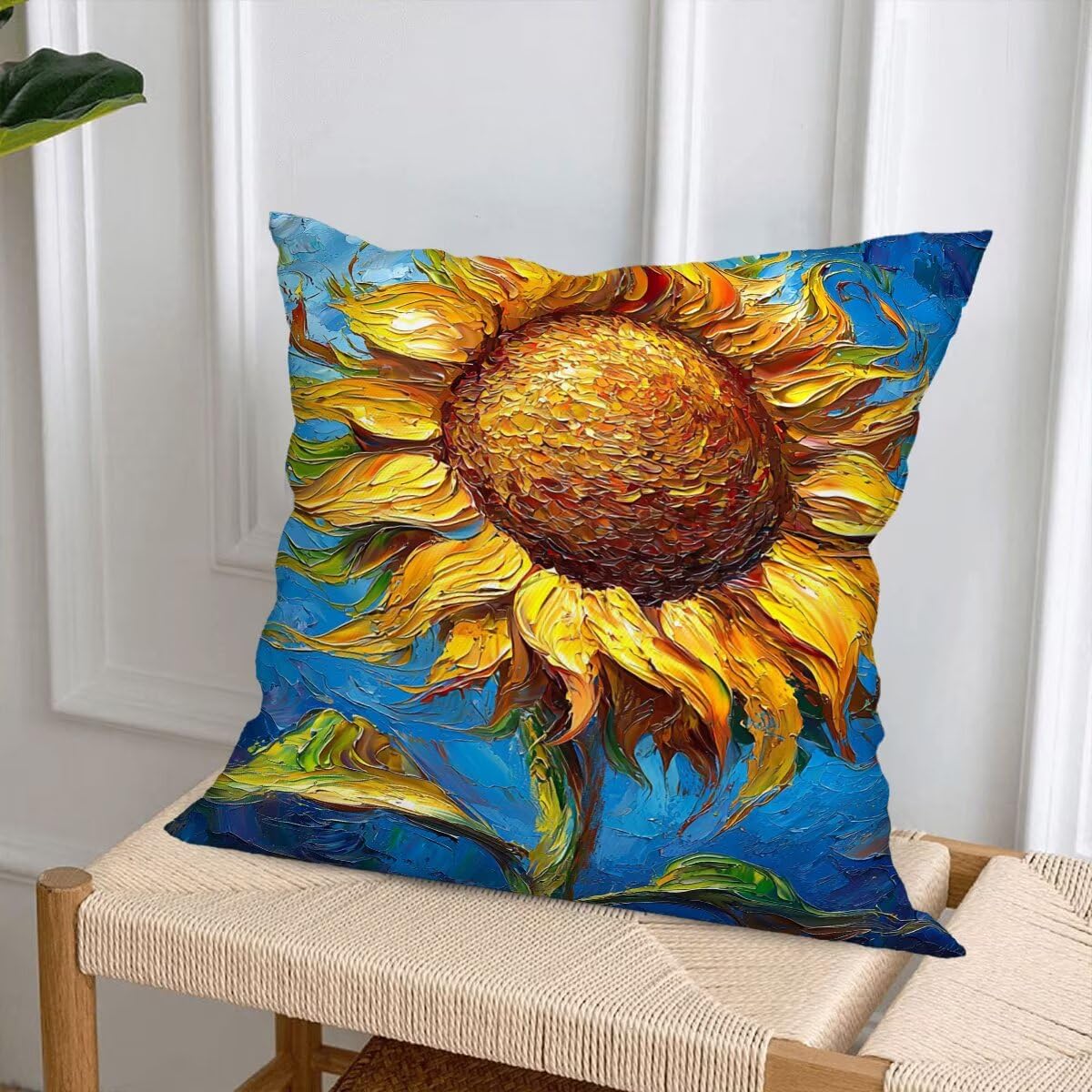 4 poszewki na poduszki na zewnątrz 55 x 55 cm, roślina na zewnątrz, wodoodporne, niebieskie, dekoracyjne, wodoodporne, kwadratowe, dekoracyjne poszewki na poduszki na patio, ławkę, ogród, sofę