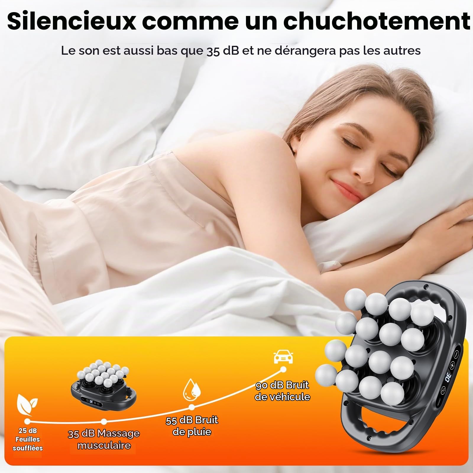 Pistolet de Massage Portable 16 Têtes, Relaxation 3X Massage Gun, Masseur Musculaire Silencieux, 3 Modes 30 Intensités, Cou Dos Jambes Pieds, Format Smartphone, Cadeau Fête des Pères