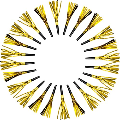 24 piezas de ruidos dorados, cuernos de fiesta y sopladores para adultos y niños, emisores de ruido para cumpleaños, eventos deportivos, festivales,