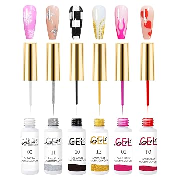 Gel Liner Nail Polish Set, Liner Painting Gels, Get Creative With Liner Gels for Nail Art Colors, Decoration Drawing Nail Gel Easily Design Fashion Nail Art Polish Use in Salon or HomeSET6