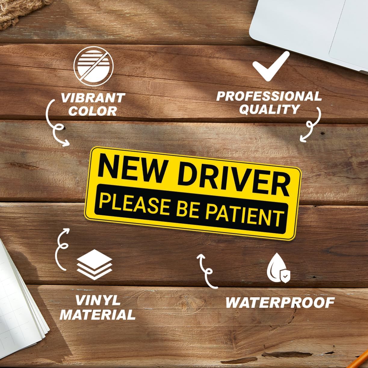 Driver Stickers for Car Vinyl Decal Pack Student Drivers 6Pcs Warning Safety Signs Easy Peel Funny Bumper Messages Rear Window and Vehicle Exterior Laptop Skateboard Water