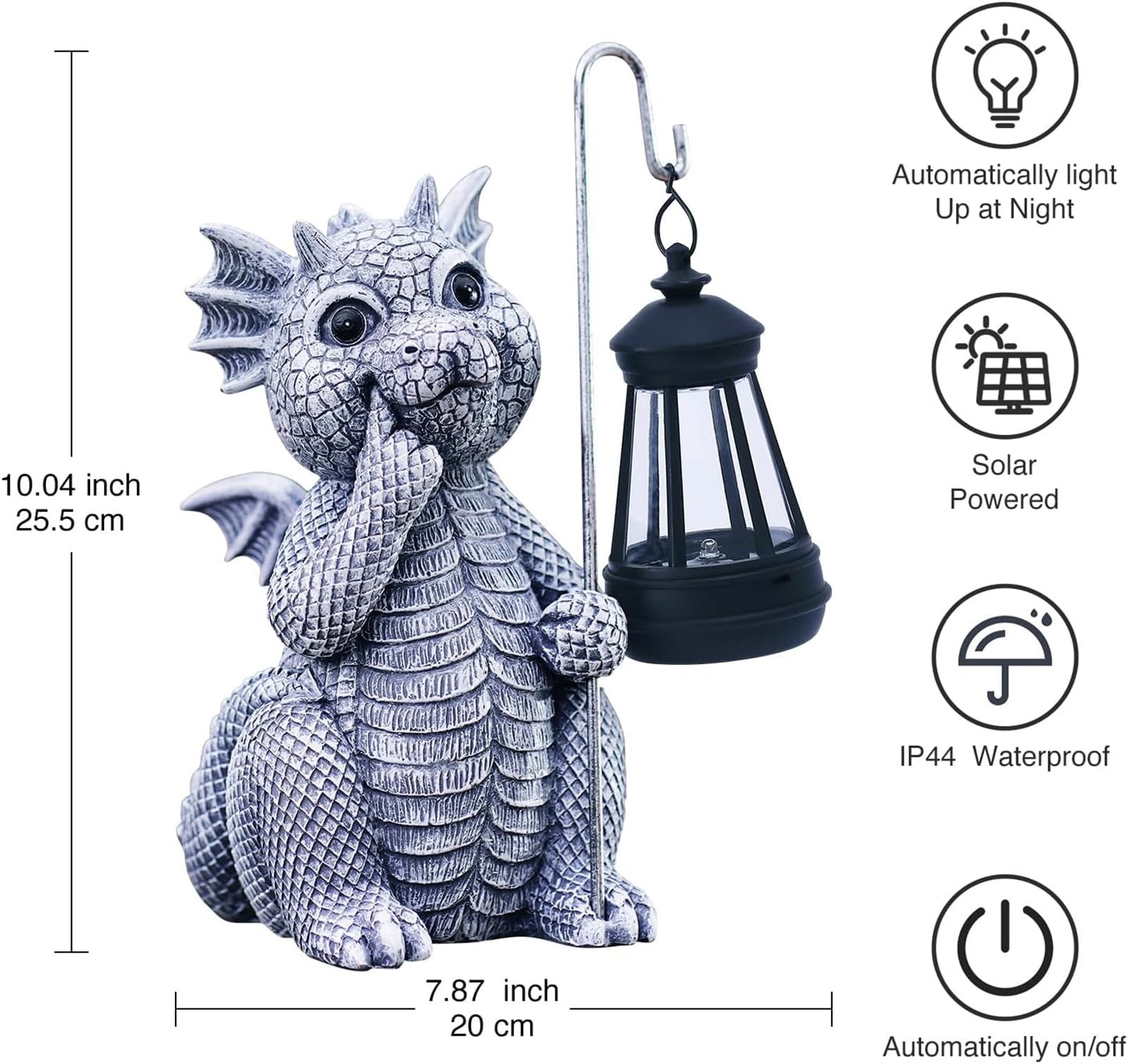 Dragon Nénuphar Avec Lumière Solaire LED - Décoration Extérieure Fantastique Pour Jardin, Terrasse, Balcon - Figurine Résine Peinte à La Main 27x12x13 Cm