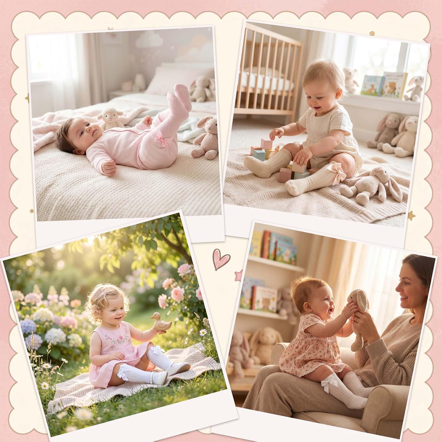 6 Pairs Baby Girl Knee High Socks Cute Cotton Long Socks with Bow for Newborn Infant Toddler Girls Dress Stockings