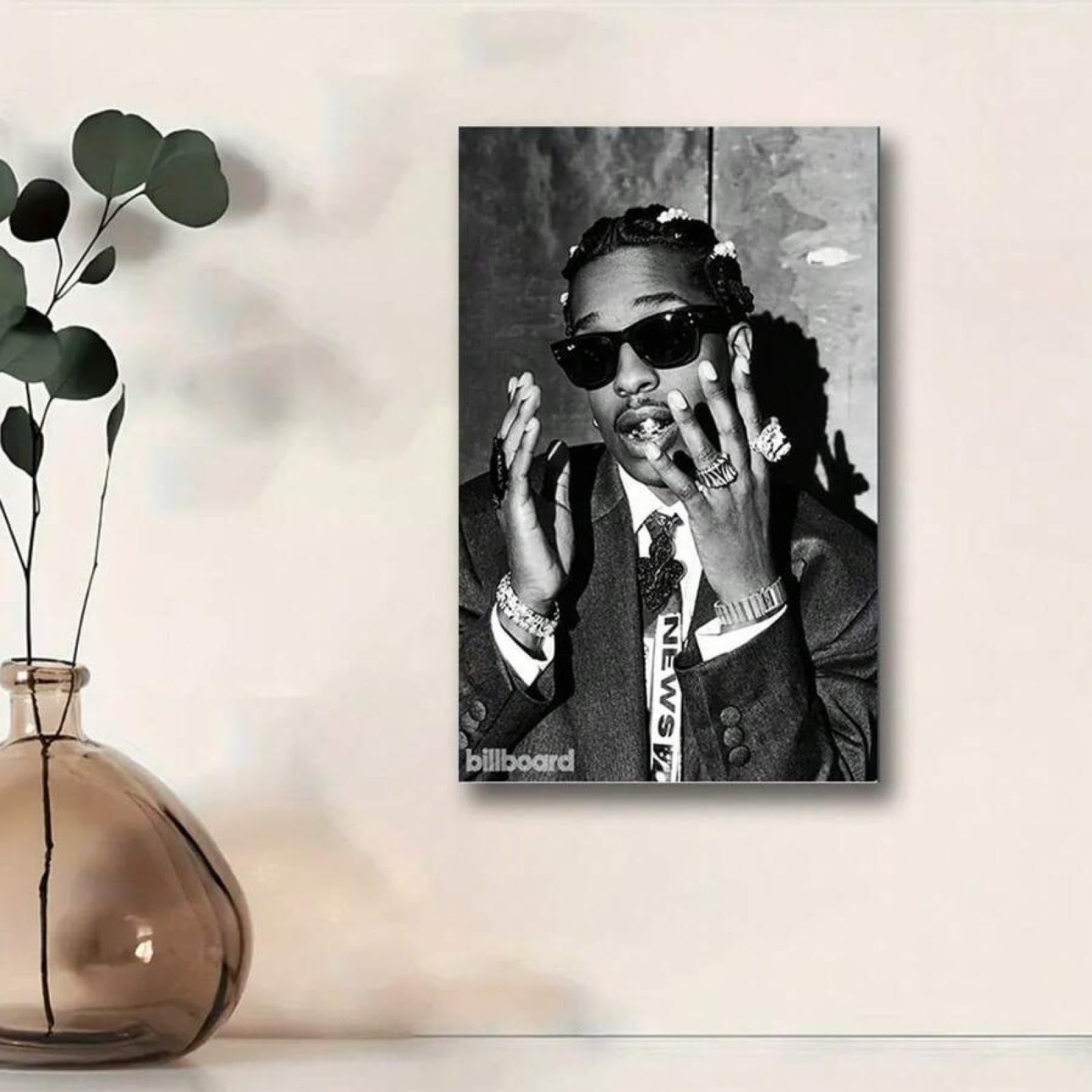 lianyibo Poster su tela con musica hip-hop, decorazione da parete in stile urbano in bianco e nero per soggiorno e camera da letto, arredamento moderno per la casa, cornice 50x75 cm
