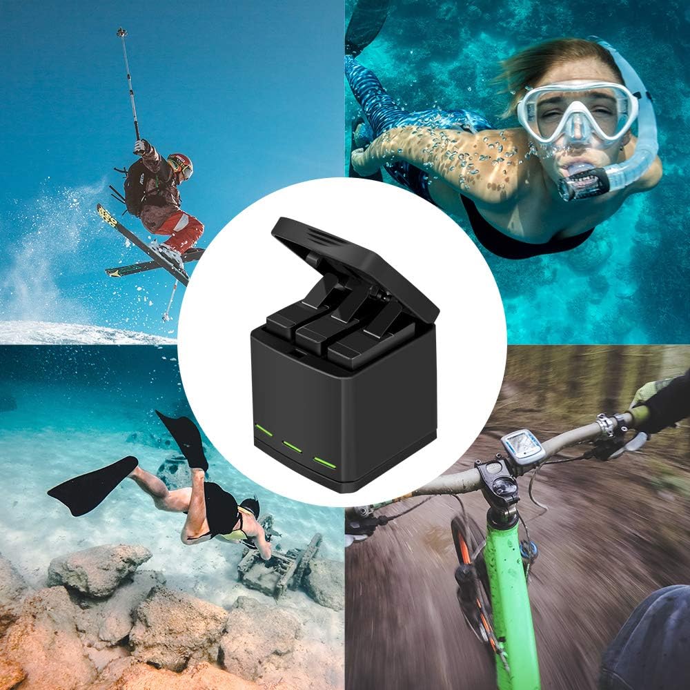 TELESIN 3-Pack Replacement Batteries and 3-Channel Charger for Go Pro Hero 8 Hero 7 Black Hero 6 Hero 5 Black Camera, with 3 Small Battery Protective Cases (Fully Compatible with Original)