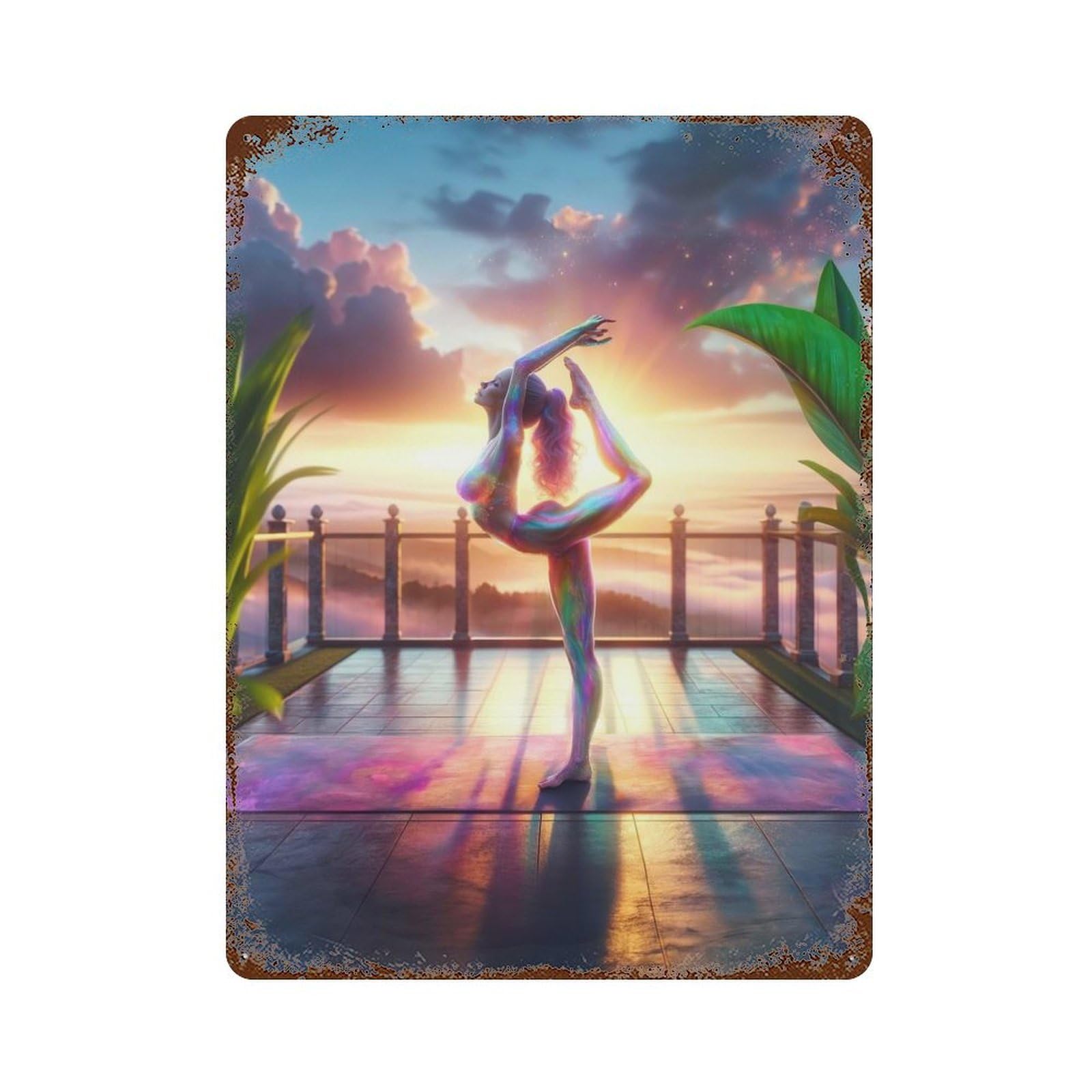 Rainbow Yoga Rusty Metal Tin Sign 15.7"x11.8", for Pub, Kitchen And Man Cave Decor, Novelty Wall Decor