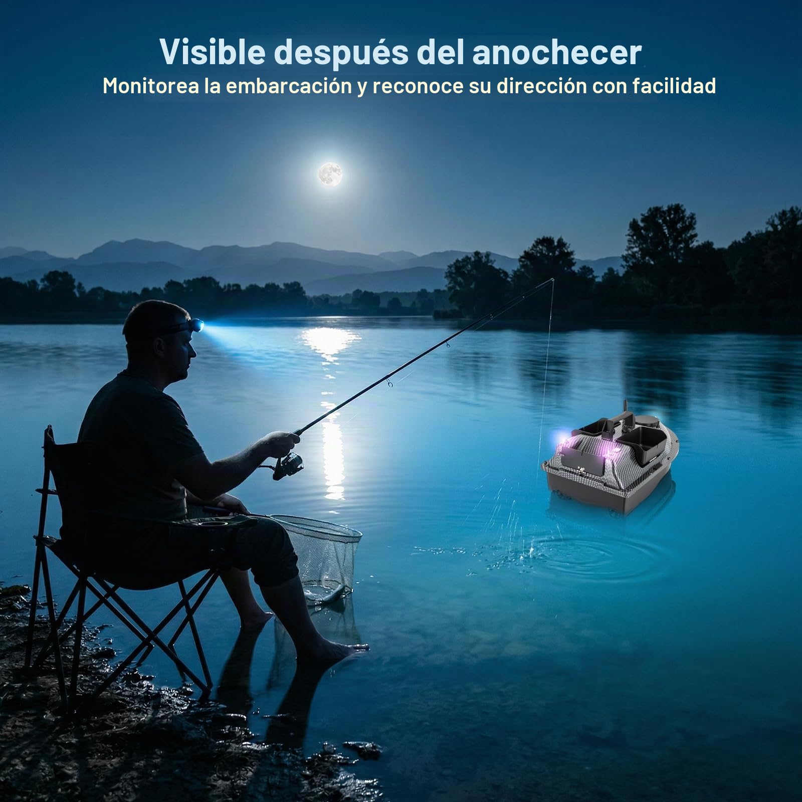 Barco teledirigido, 600 m, Barco de Pesca con GPS, Carga de 2 kg, 40 Puntos de posicionamiento, Motores duales, Barco de alimentación RC para ríos, Lagos y Mares