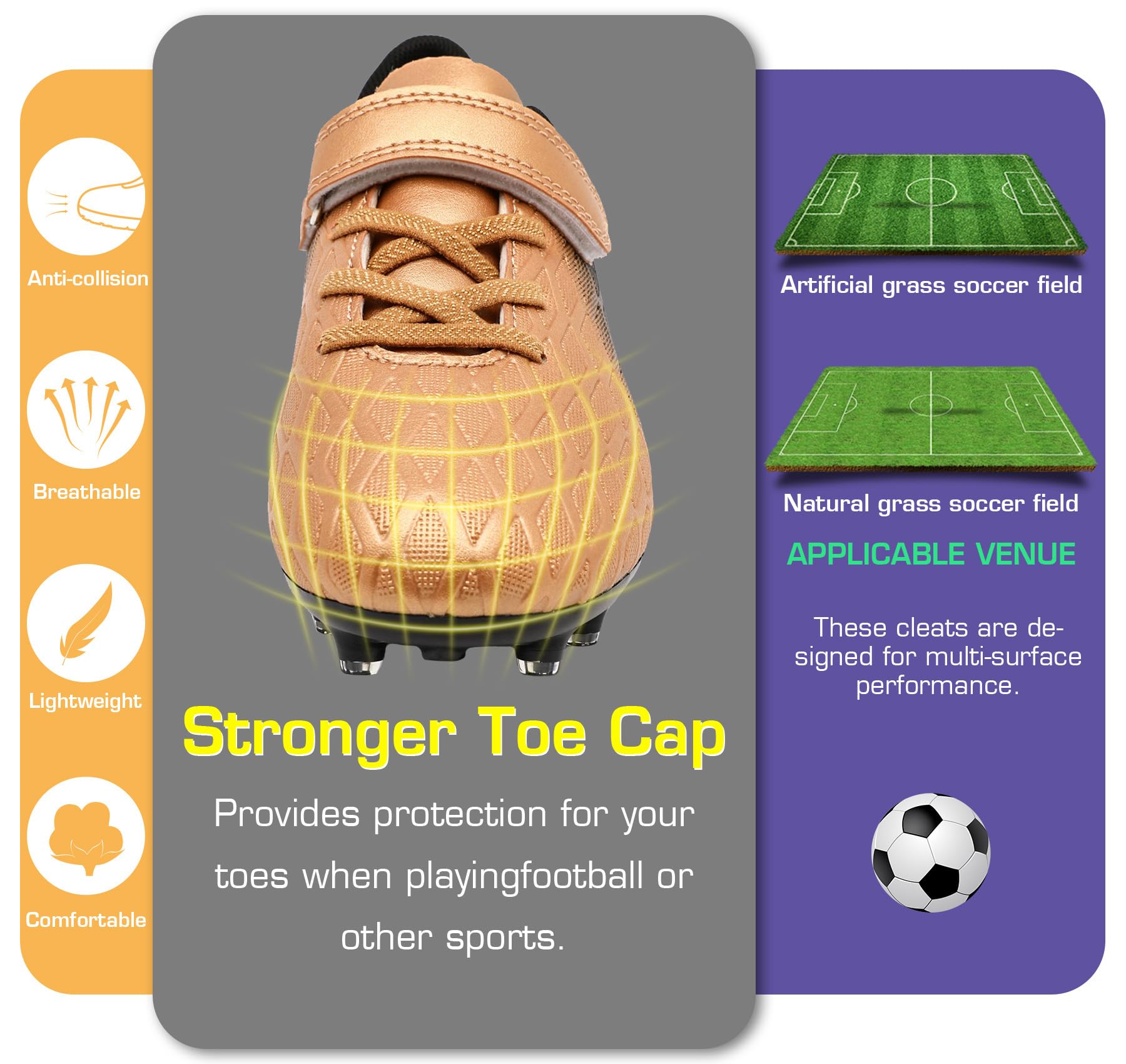 DimaiGlobal Kinder Fußballschuhe mit Stollen Jungen Mädchen Naturrasen Fussballschuhe Klettverschluss Kunstrasen Stollenschuhe FG AG Trainingsschuhe