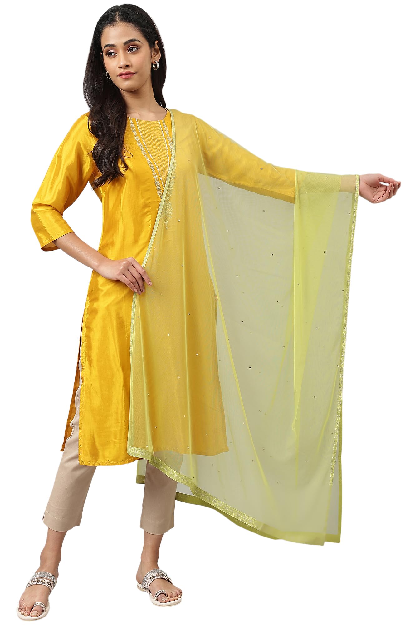 w for woman Women Polyester Lime Green Mesh Ducati With Sequins Dupatta_22Auw81502-217817_Free Size-picture-45