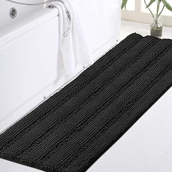 Amazon Com Turquoize Non Slip Shaggy Chenille Microfibers Bathroom Rug Black Bathroom Mat Extra Long Bath Rug 47 X 17 Kitchen Rugs And Mats Super Water Absorbent Soft Washable Bath Rug For