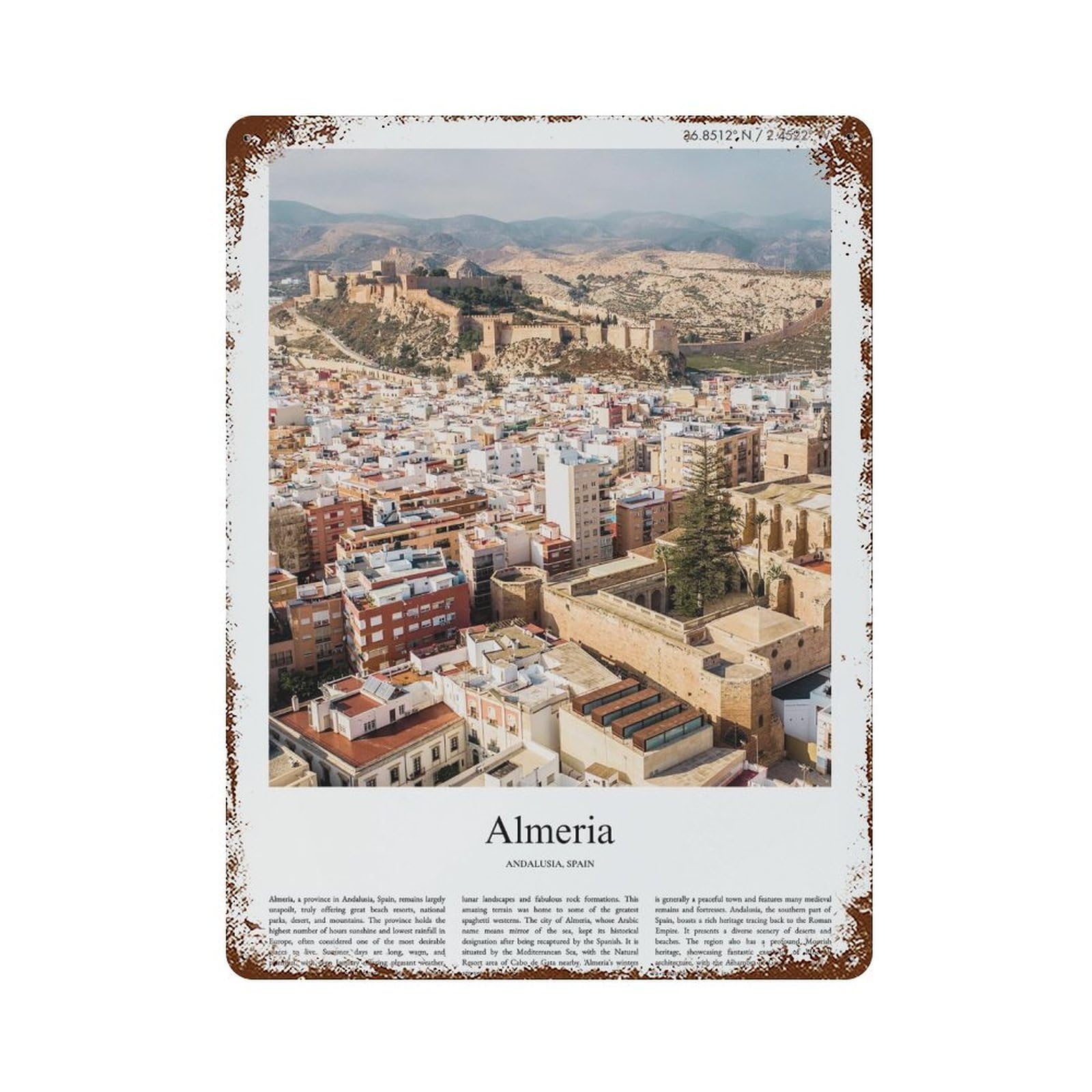 xiaoxiaoshen Almeria Andalusia, Spain City Scenery Wall Decor Art Metal Tin Poster Modern Home Decor Art Home Bar Shop Decorations Vintage Sign 40x30cm