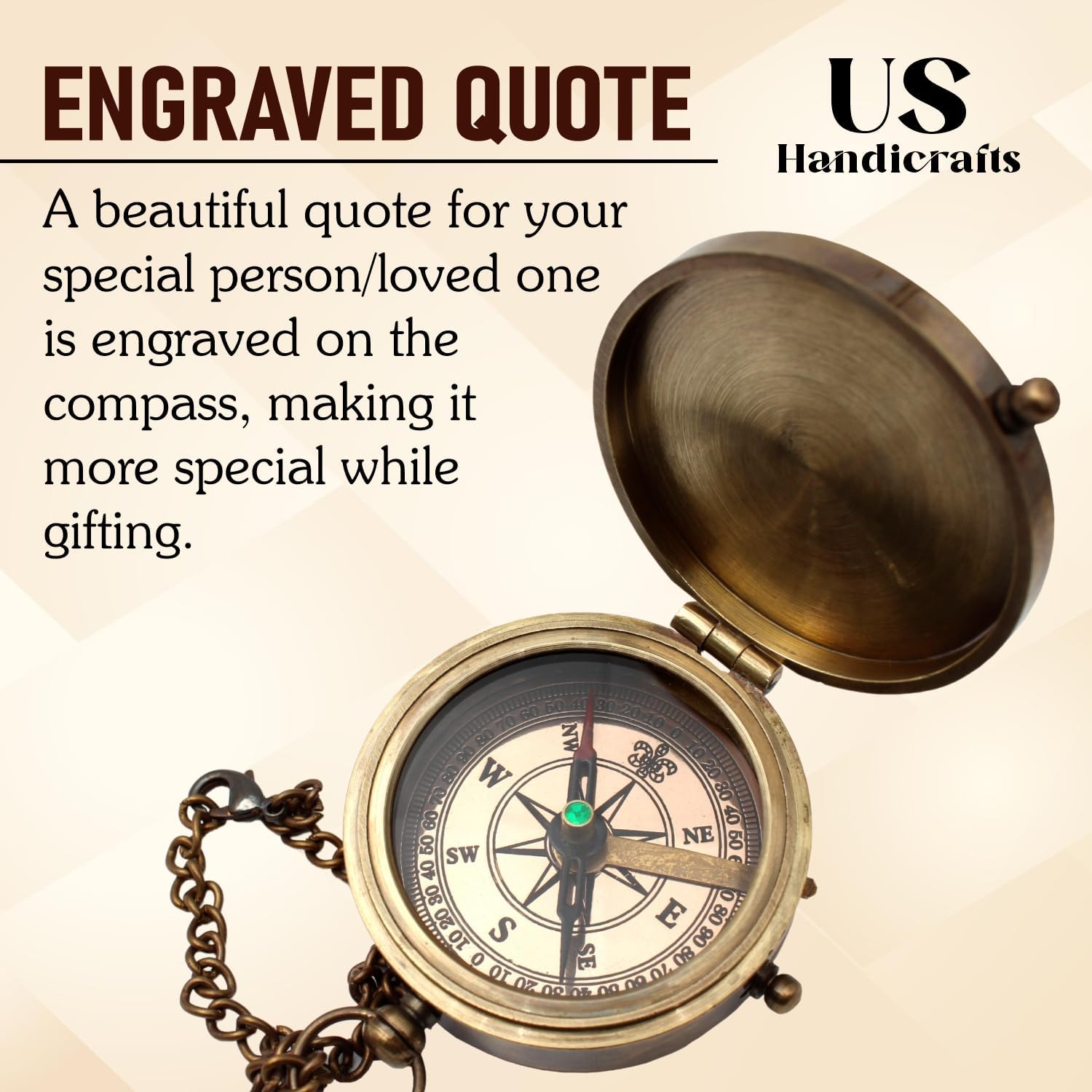 Be Strong and Courageous, Do Not Be Afraid Brass Engraved Compass with Stamped Wooden Case – Inspirational Birthday, Confirmation, and Baptism Gifts