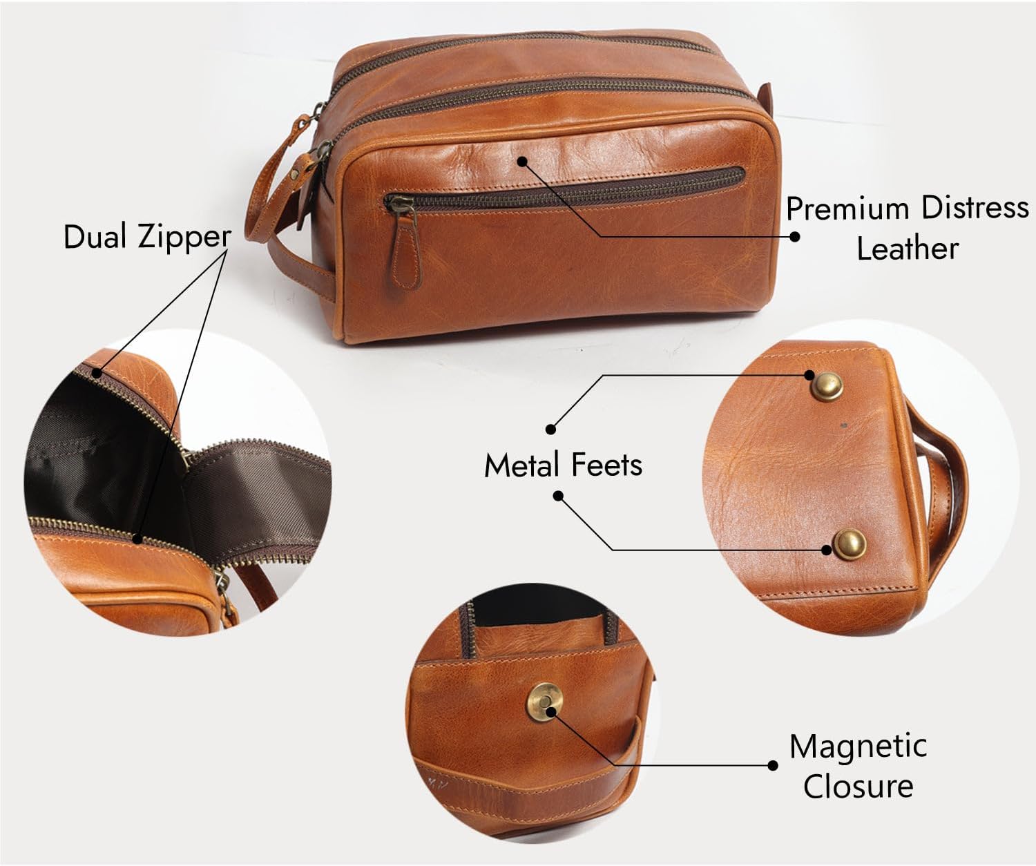 BLACK HOOF Premium Distress Leather With Genuine Stitching Multi Functional DOPP Kit With Waterproof Lining (DISTRESS TAN)