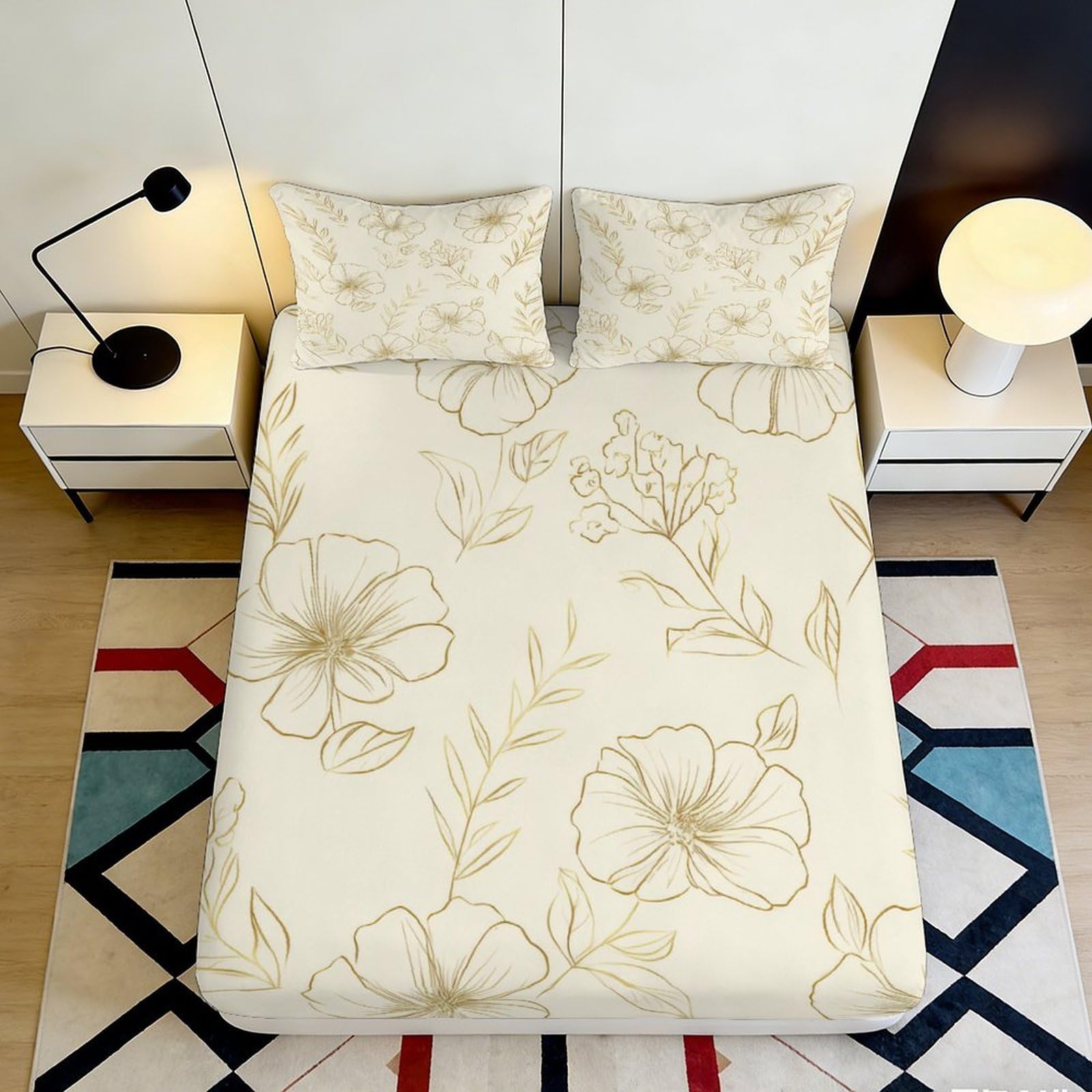 Pnayamiorkfel Style-4 3D Printed Beige Floral Fitted Sheet Microfiber Soft Botanical Pattern Mattress Cover For Bedroom Guest Room Decor 90X200x25cm
