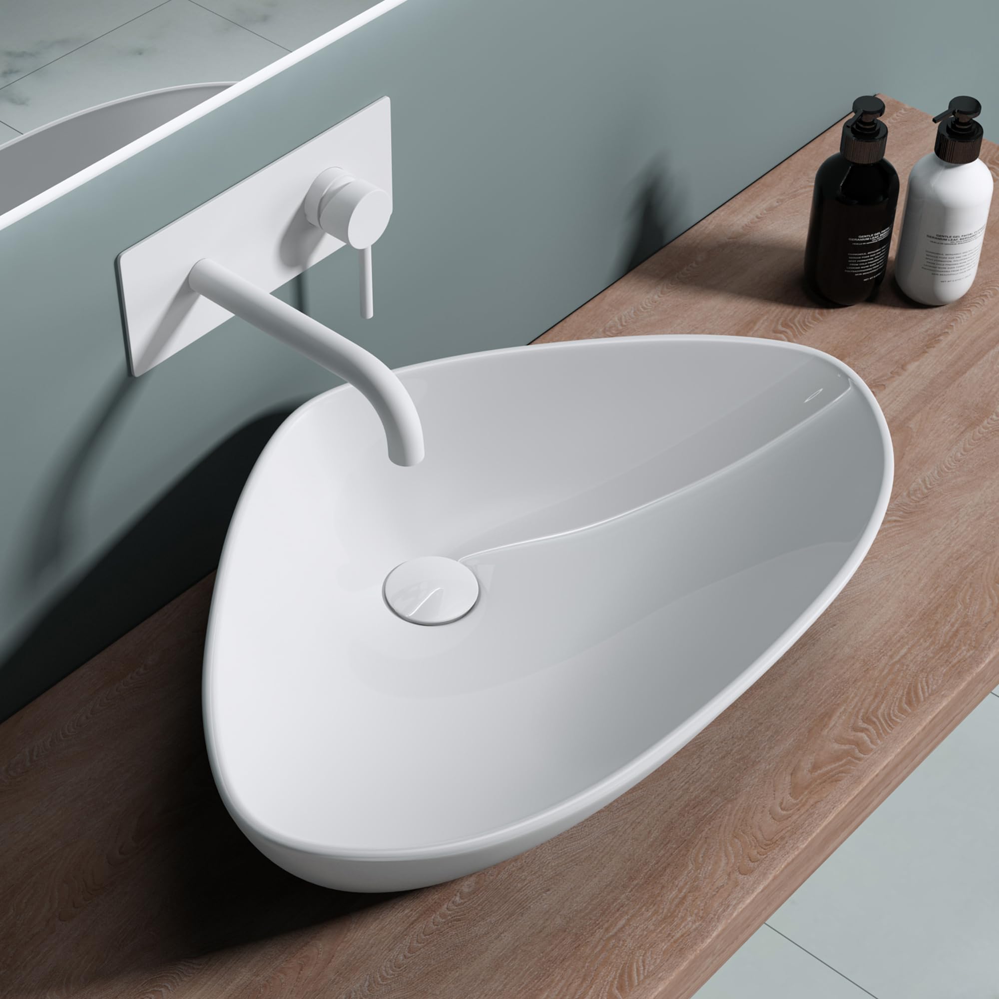 doporro Lavabo sobre encimera en blanco de cerámica, diseño Brüssel-215 | 59 cm de ancho | con Nano-sellado