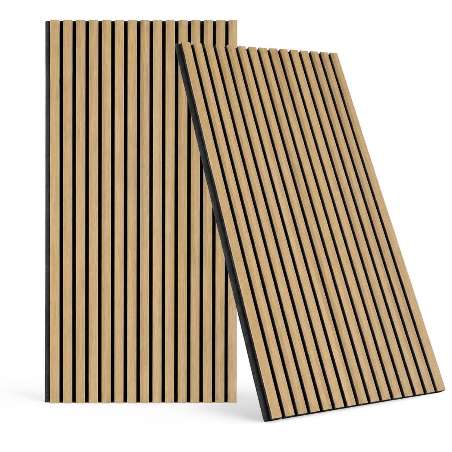 Paluplus Set 2 Pannelli Fonoassorbenti con Doghe Effetto Legno, Misura 120x60 cm - 1,44 ㎡, Pannello 3D Spessore da 2,1 cm, Rivestimento Acustico Decorativo per Pareti e Soffitti -4540M -11 (Beige)