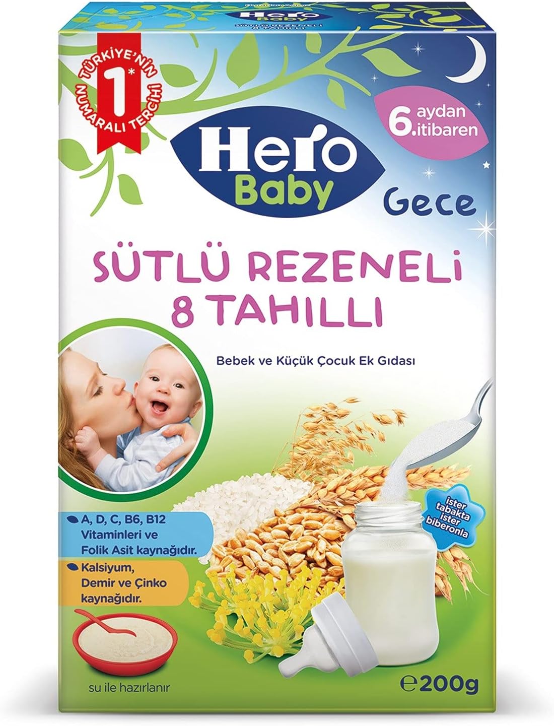Hero Baby Sütlü Rezeneli 8 Tahıllı Kaşık Mama 200 Gr