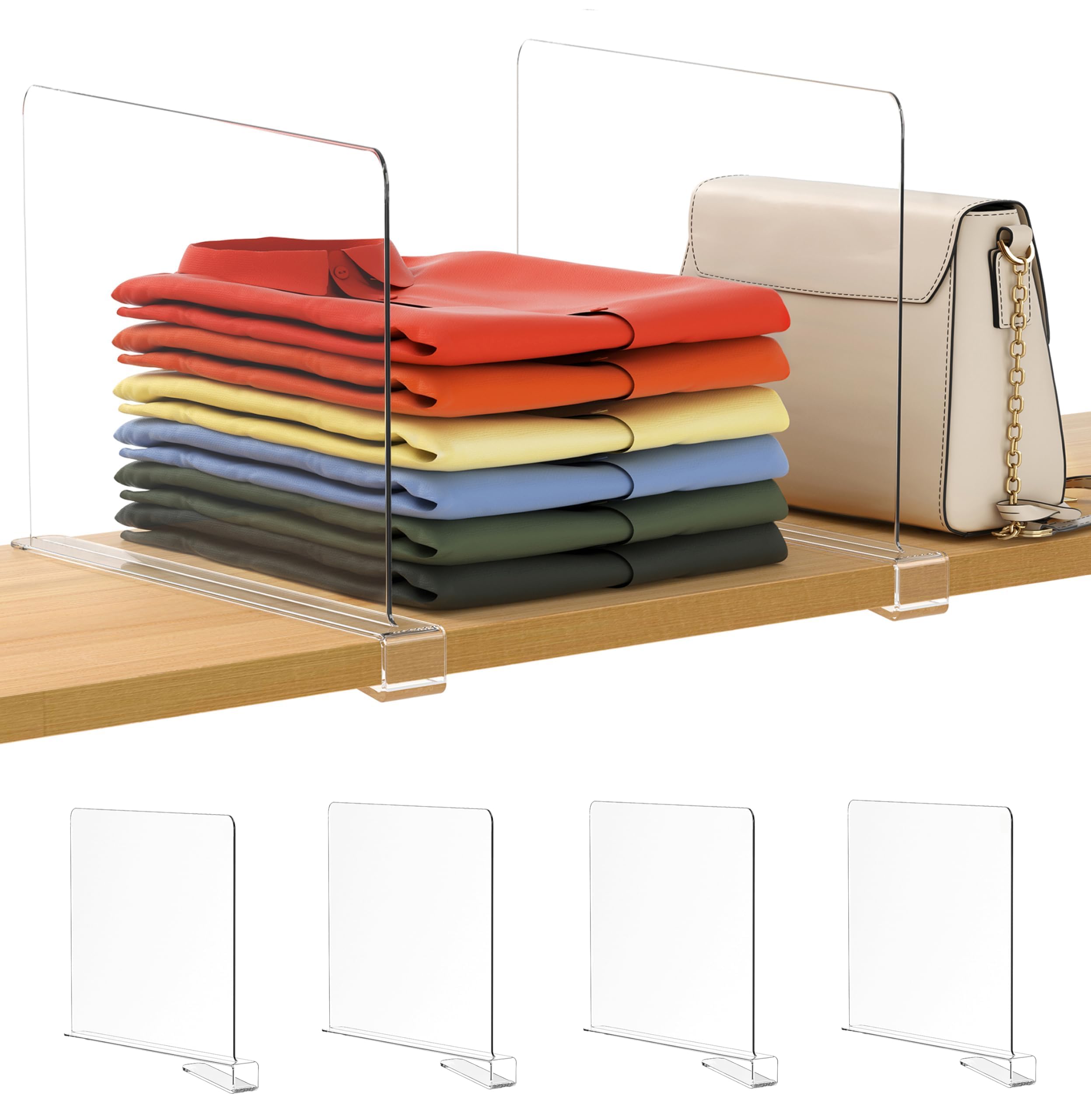 4 Stück 30,5 cm [extra hohe Version] transparente Regal-Trennwände für Organisation, Acryl-Schrankregal, vertikale Regale, Organizer für Schlafzimmer, Küche und Büro