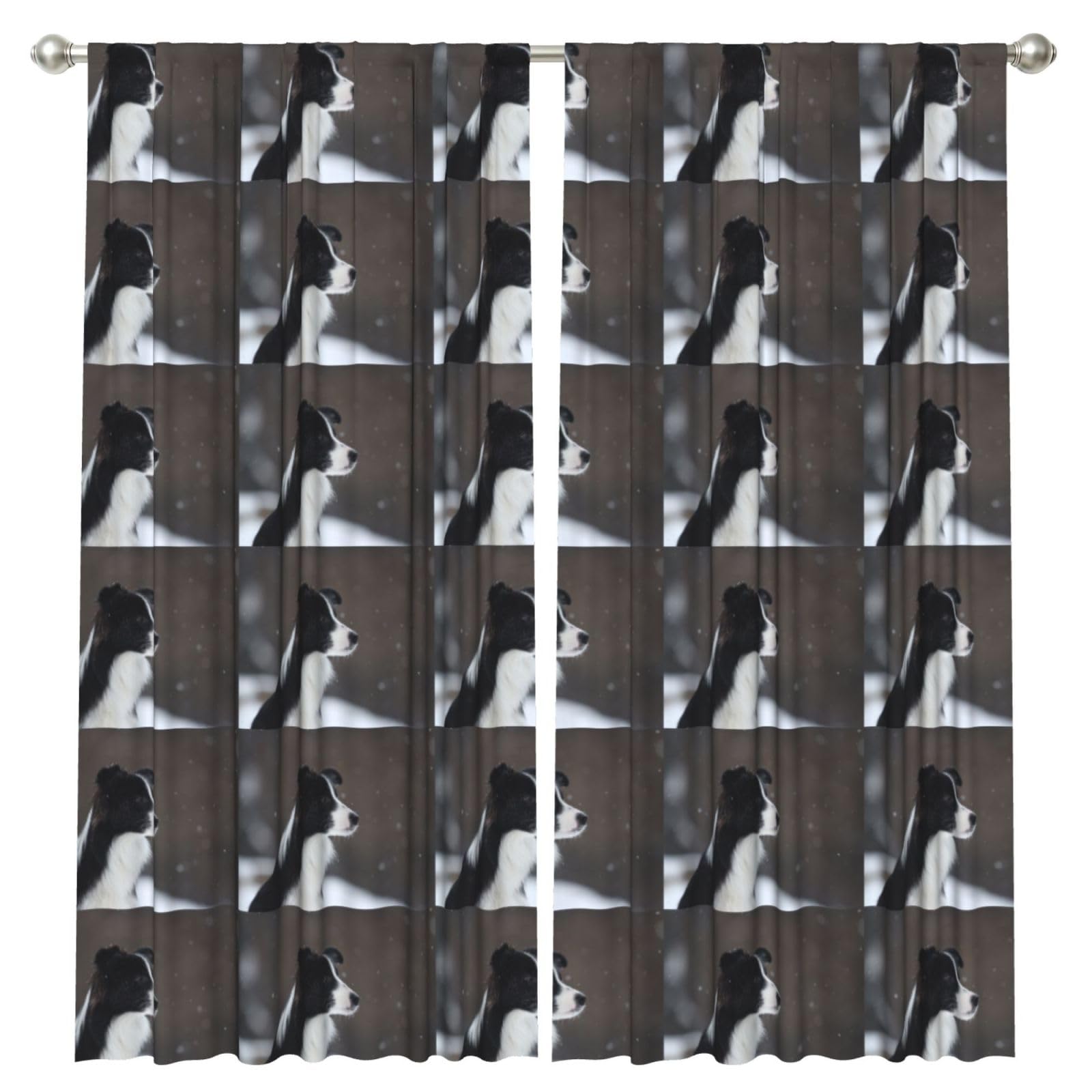 InOmak Border Collie Dog Spotted Snow, 2 Panels Window Curtains 52 x 84 Inch Blackout Curtains for Living Room Bedroom