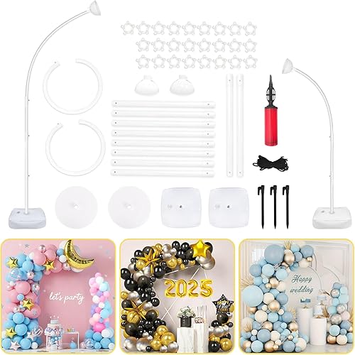 Soporte de arco de globos de 8 pies y 6 pies, kit de arco de globos superior flexible, soporte de globos de medio arco con base para piso, kit de