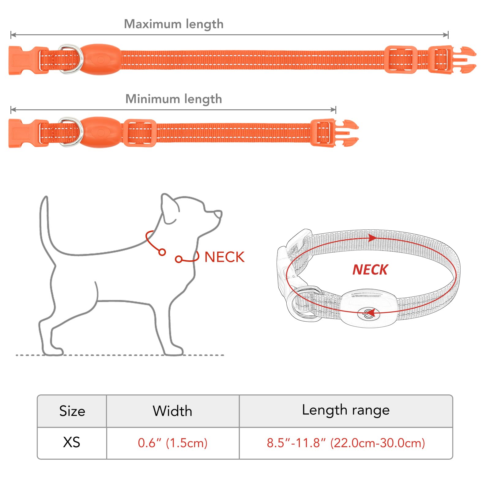 Vizpet Collar LED para gato y perro, recargable por USB, tamaño ajustable, collar de nailon brillante de seguridad para gatos pequeños y perros (naranja)