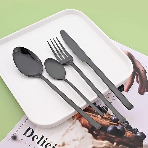 Miniatura 9 de Juego de cubiertos con cucharas de pajilla juego de 24 cubiertos de acero inoxidable para 4 personas utensilios reutilizables para comer familiar